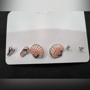 Silver and Pink Seashell Earring Set